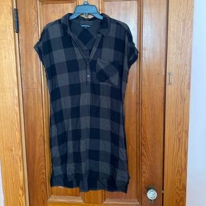 Green and black plaid shirt dress